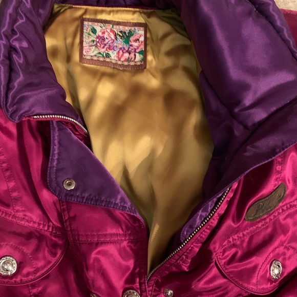 Phenix satin magenta and purple once piece snow suit with shoulder pads. Size 10 - Picture 2 of 5